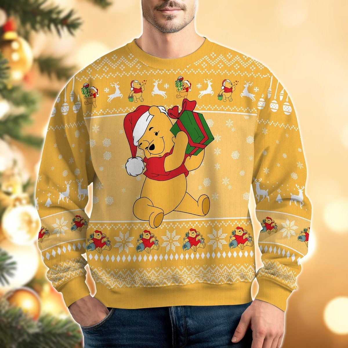 Winnie The Pooh Merry Christmas Red Black Ugly Christmas Sweater Funny Knit Gift