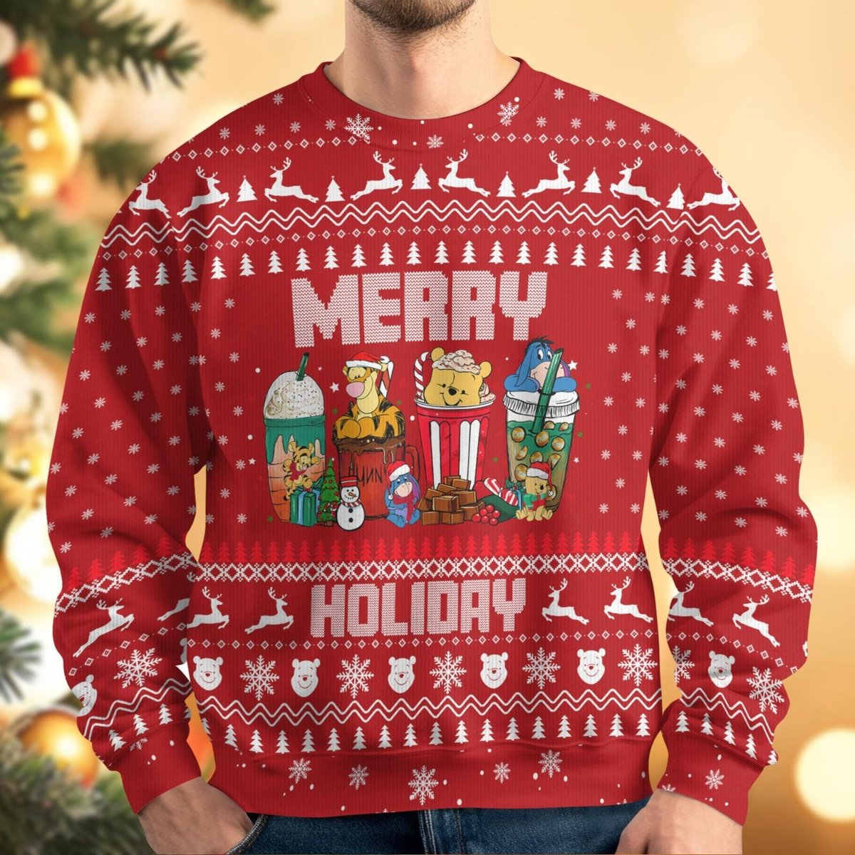 Winnie The Pooh Yellow Gift Box Ugly Christmas Sweater Funny Holiday Knit Gift