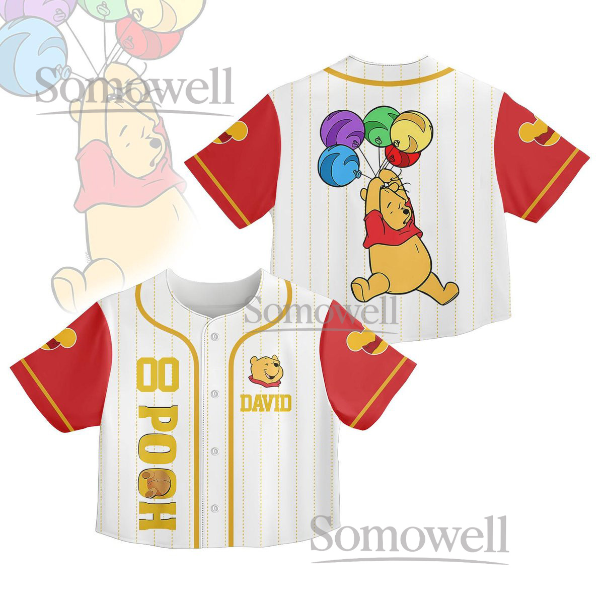Winnie The Pooh Baseball Jersey Shirt Cute Bear Holding Balloons Crop Top Personalized Gift