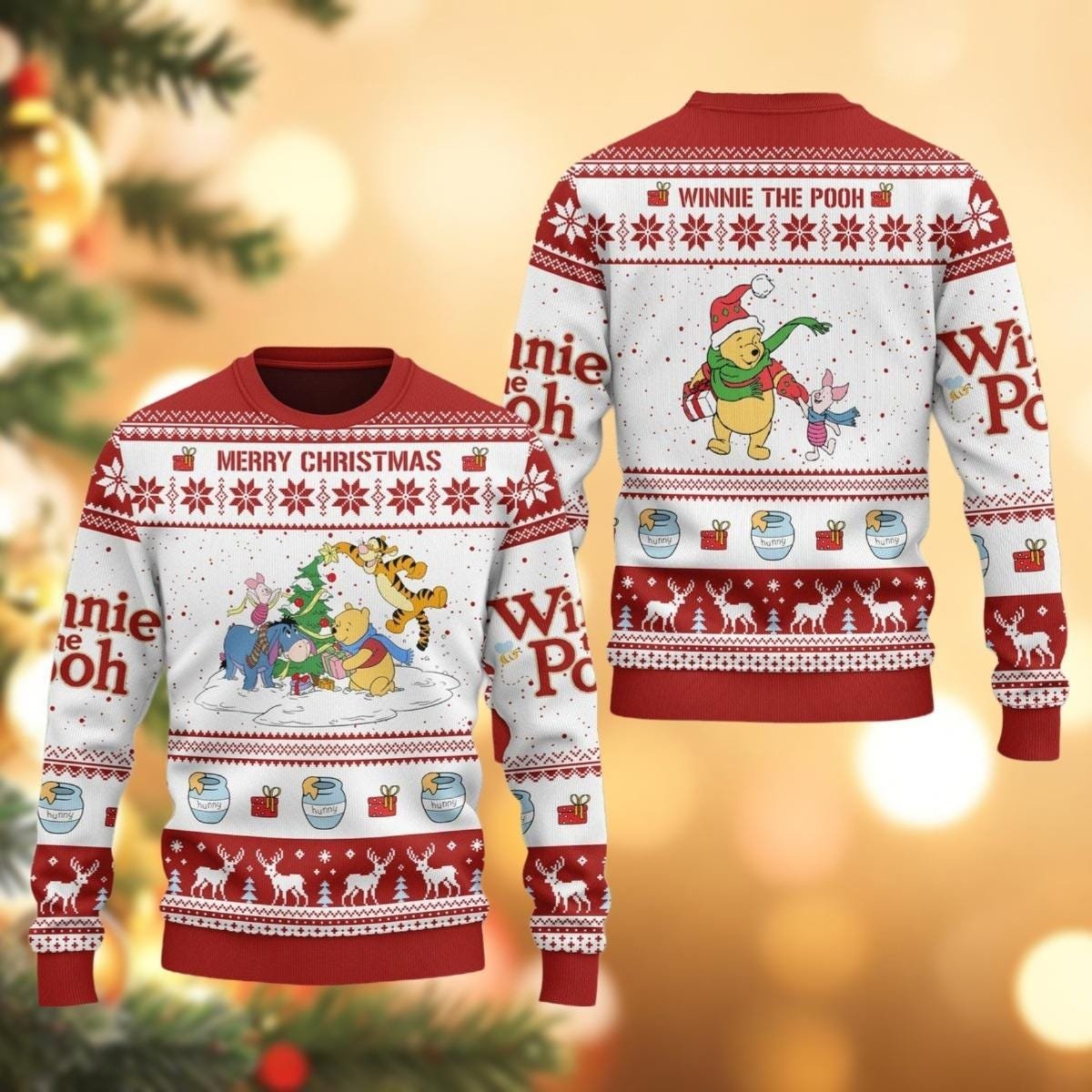 Winnie The Pooh Quote Beige Ugly Christmas Sweater Funny Holiday Knit Pullover Gift