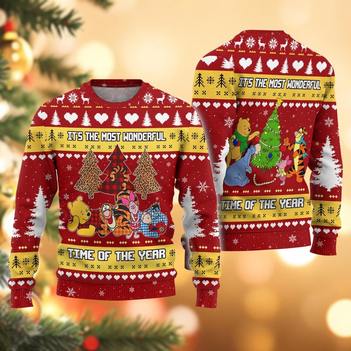 Winnie The Pooh And Piglet Red White Ugly Christmas Sweater Funny Holiday Knit Gift