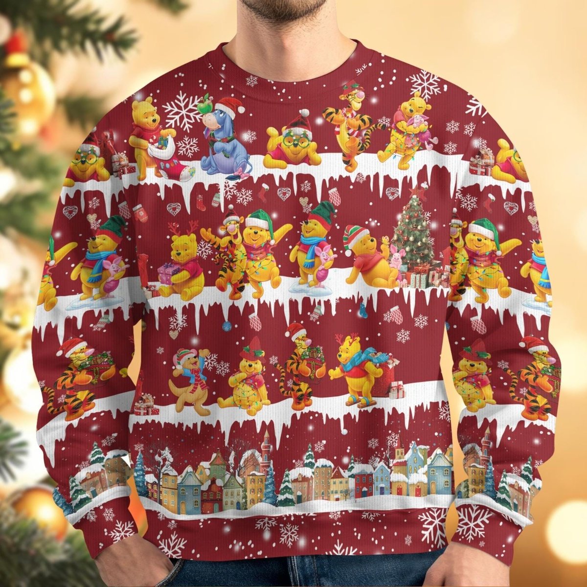 Winnie The Pooh Wonderful Time Red Ugly Christmas Sweater Funny Holiday Knit Gift