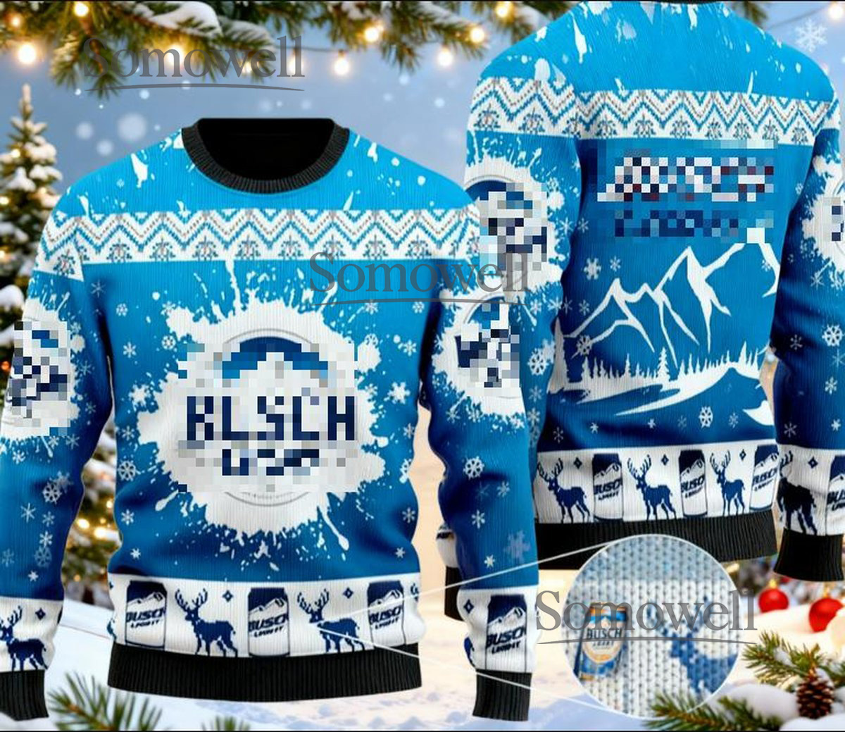 Busch Light Blue Ugly Christmas Sweater Beer Lovers Snowflake Winter Knit Jumper