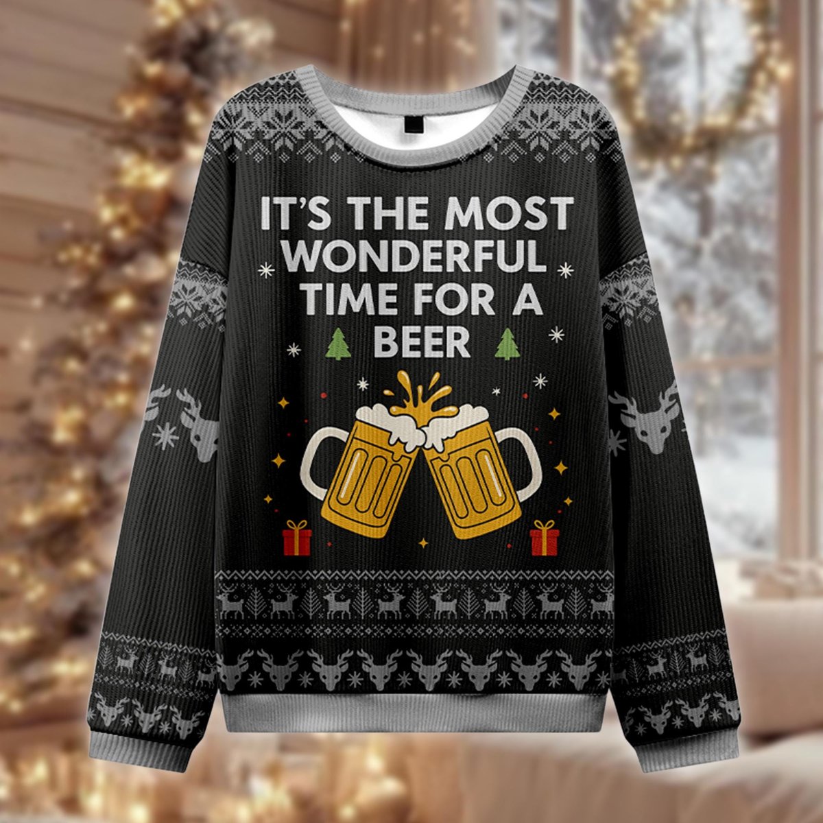 Wonderful Time For A Beer Ugly Sweater Funny Drinking Party Holiday Gift