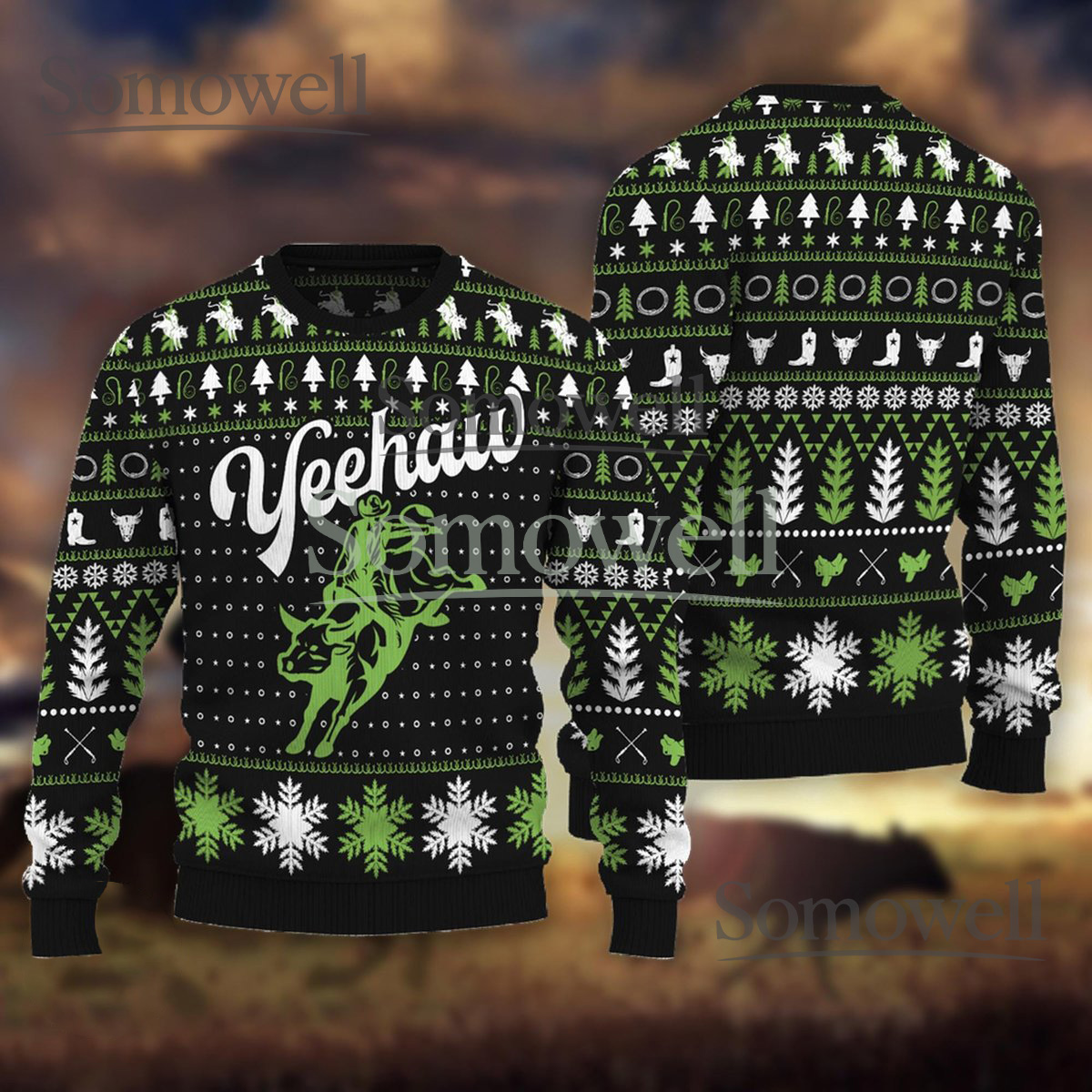 Yeehaw Bull Rodeo Ugly Christmas Sweater Western Holiday Pullover