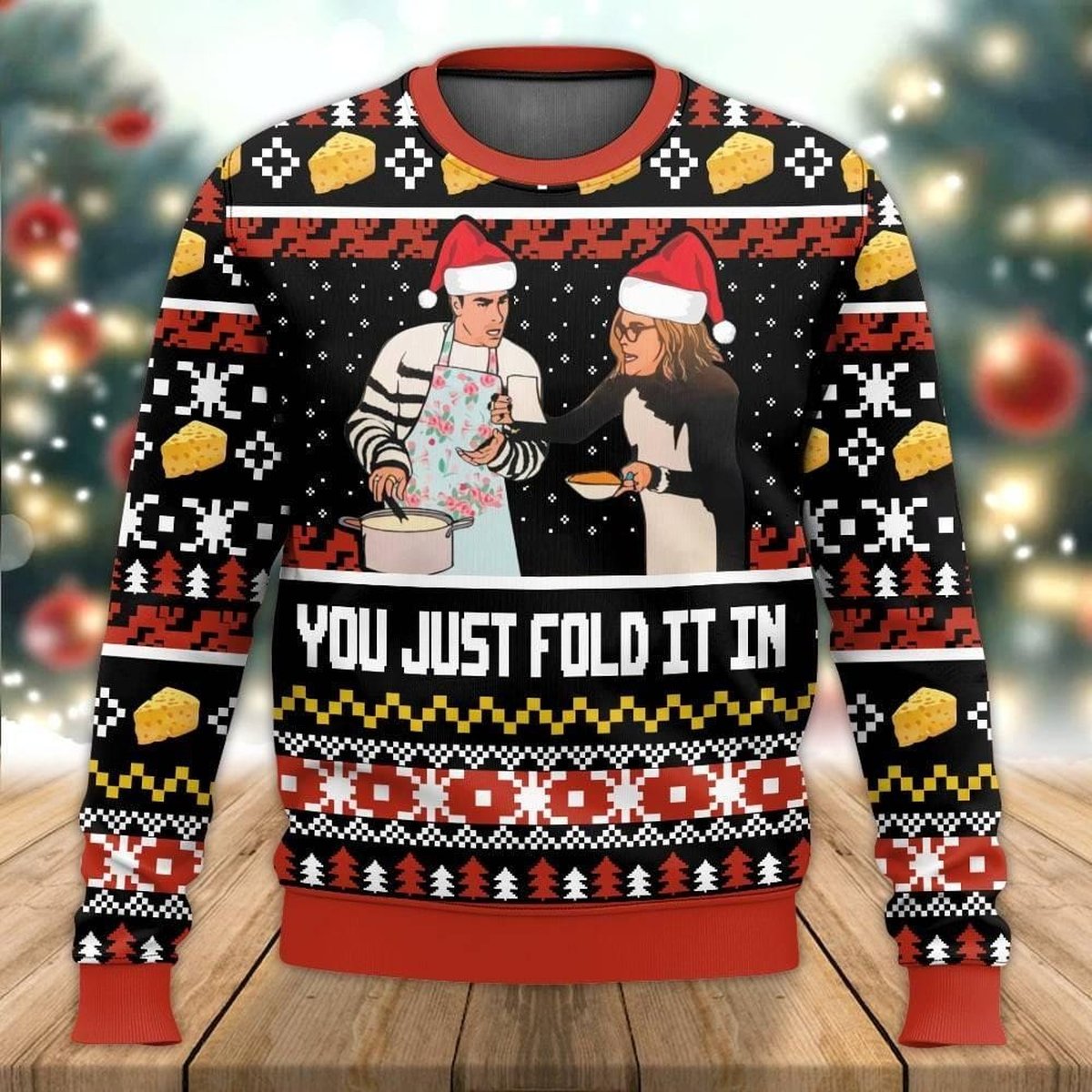 You Just Fold It In Meme Ugly Christmas Sweater Funny Cooking Scene Holiday Knit Jumper