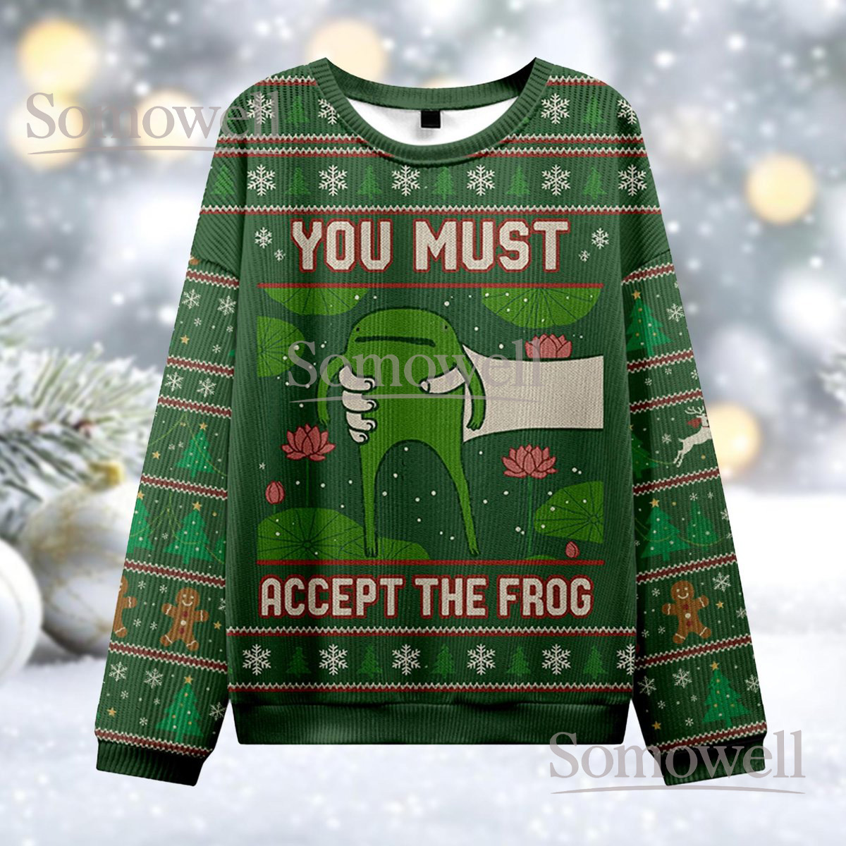 You Must Accept The Frog Ugly Christmas Sweater Funny Meme Green Frog Holiday Knit Jumper Gift