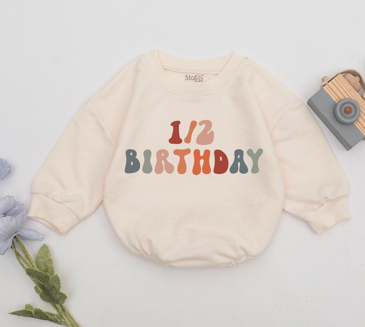 12 Birthday Romper Half Way To One Baby Romper 6 Months Birthday Gift Half Birthday Outfit Newborn F