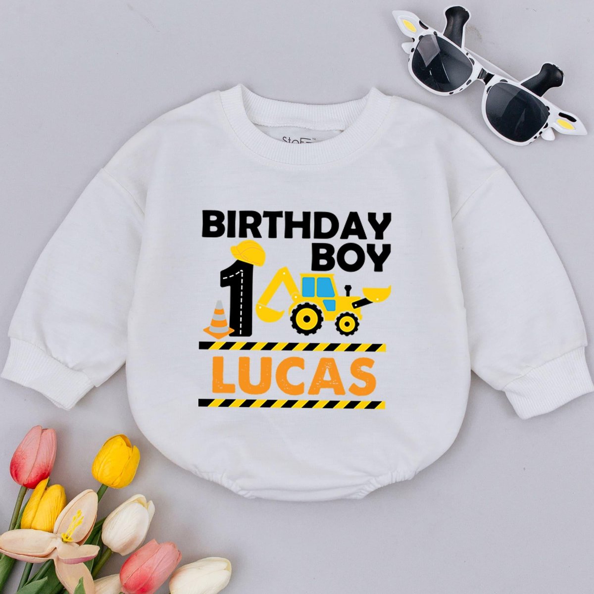 1st Birthday Boy Construction Baby Romper Construction Birthday Baby Boy Clothes Excavator Truck Tra 176