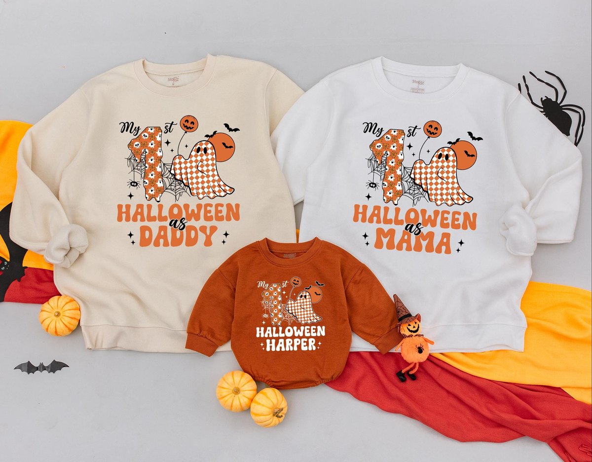 1st Halloween Matching Sweatshirts Mommy Me Fall Outfits Retro Pumpkin Season Sweaters Babys First S 437