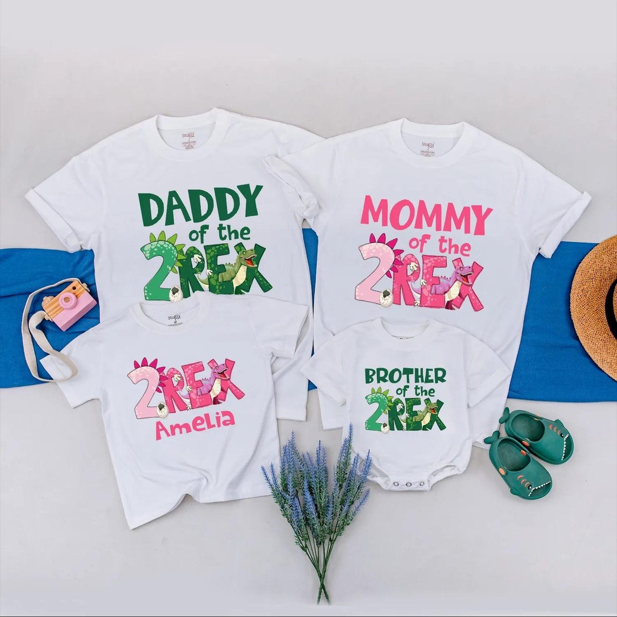 2nd Birthday Dinosaur Family Shirts 2 Rex Birthday Shirt for Mom Dad Sibling Baby Custom Name Dino P 430