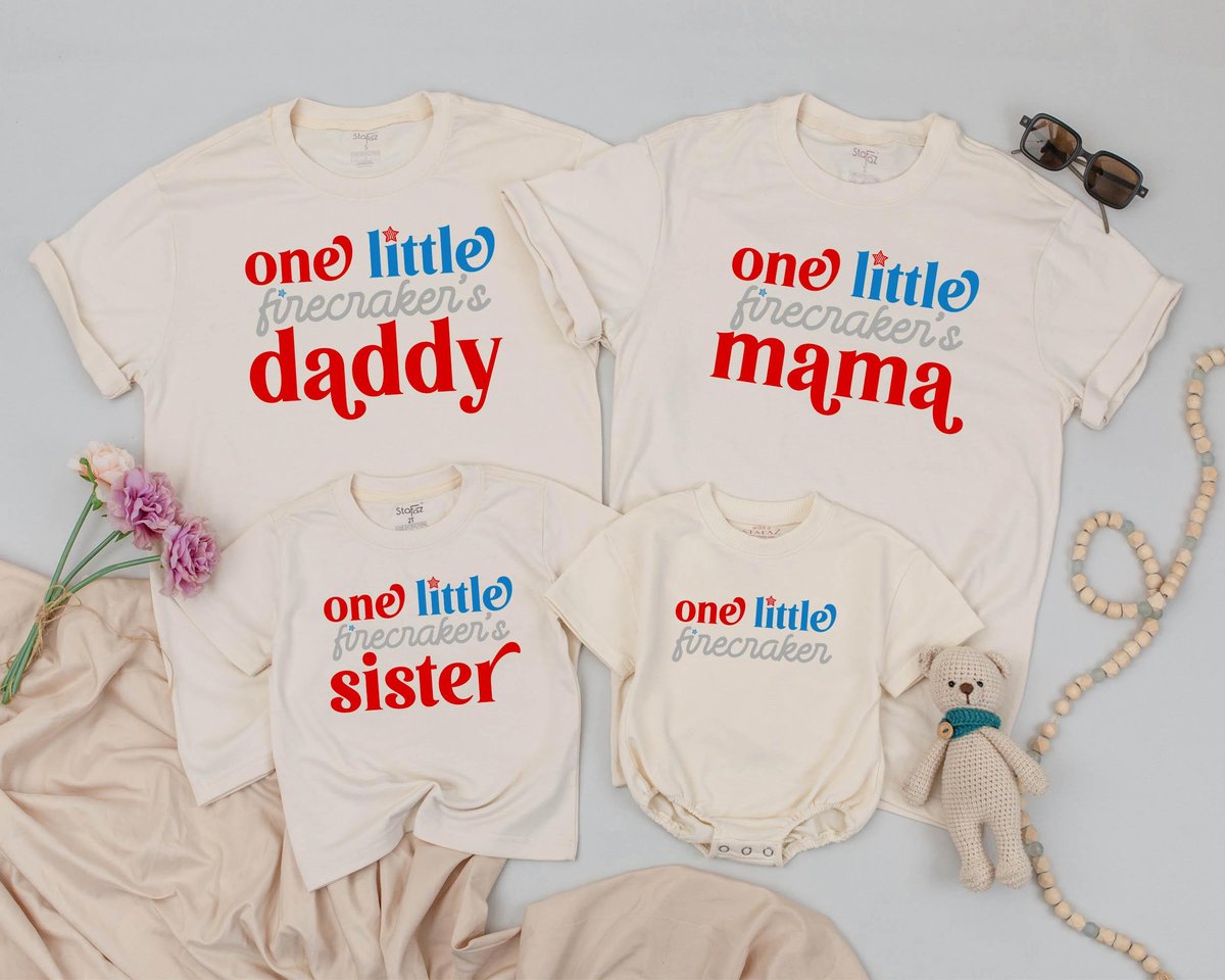 4th of July 1st Birthday Matching Shirts One Little Firecracker Fourth of July Birthday Outfit Dad a 167