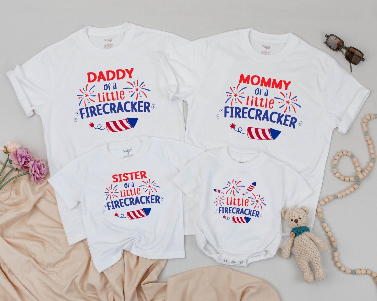 4th of July 1st Birthday Matching Shirts One Little Firecracker Fourth of July Birthday Outfit Dad a 173