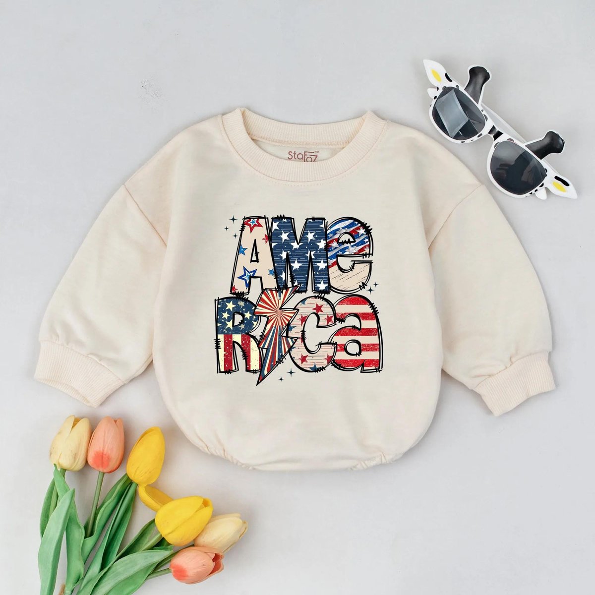 4th of July Baby Bubble Romper Patriotic Long Sleeve Outfit Red White Blue Toddler Clothes Independe 431