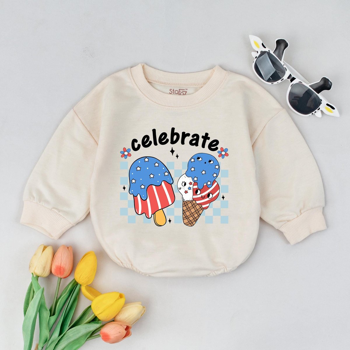 4th of July Baby Patriotic Baby Outfit Cute Ice Cream Baby Shirt Independence Day Toddler Outfit Sum 429