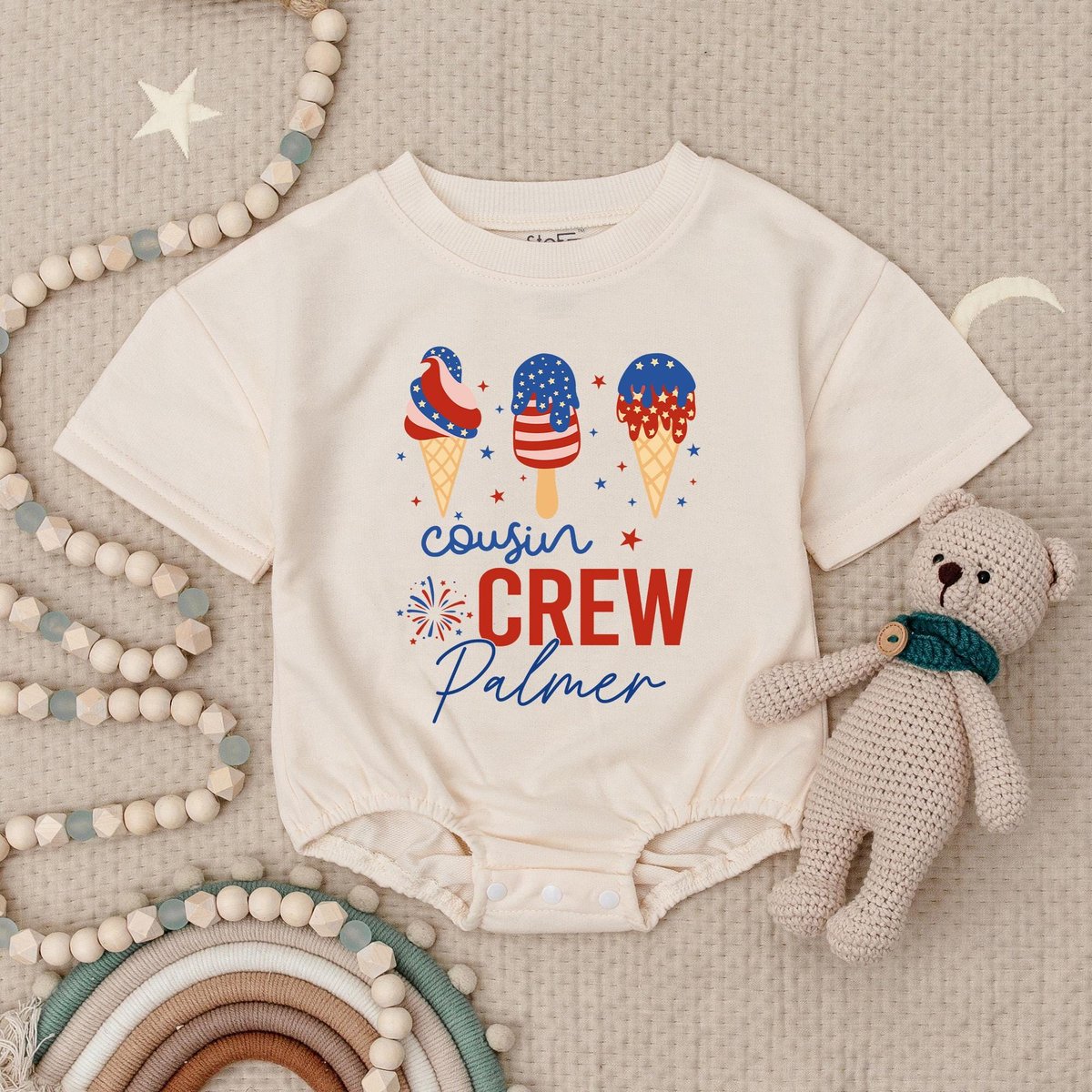 4th of July Baby Romper Patriotic Ice Cream Babysuit Custom Cousin Crew Baby RomperRed White Blue Ba