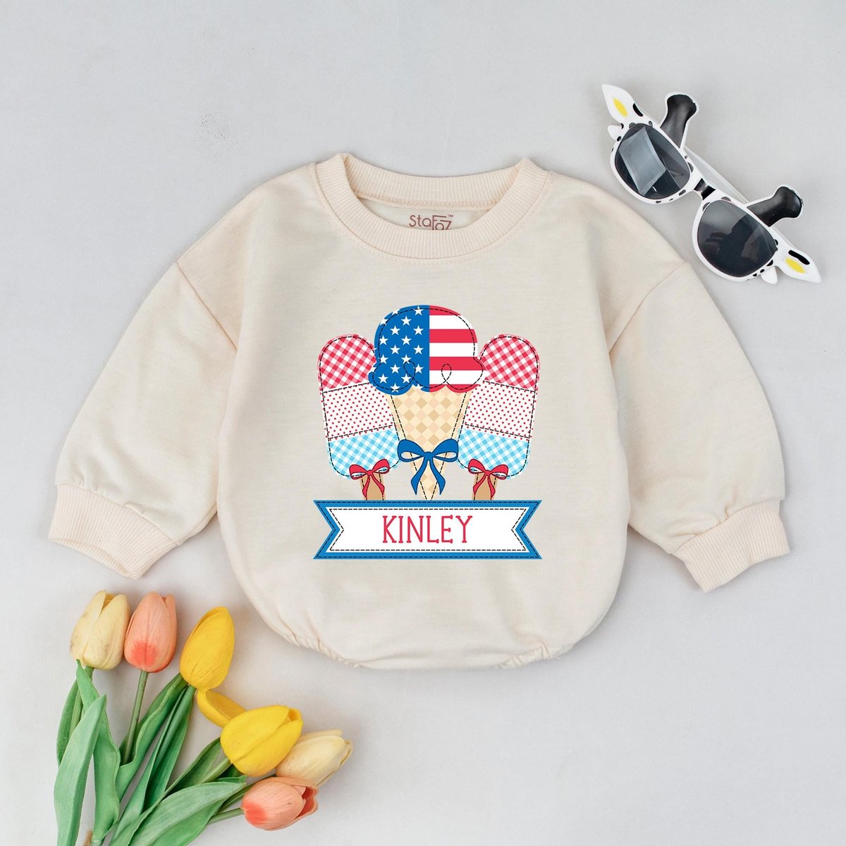 4th of July baby shirt patriotic ice cream baby outfit USA toddler sweatshirt custom name baby cloth 429