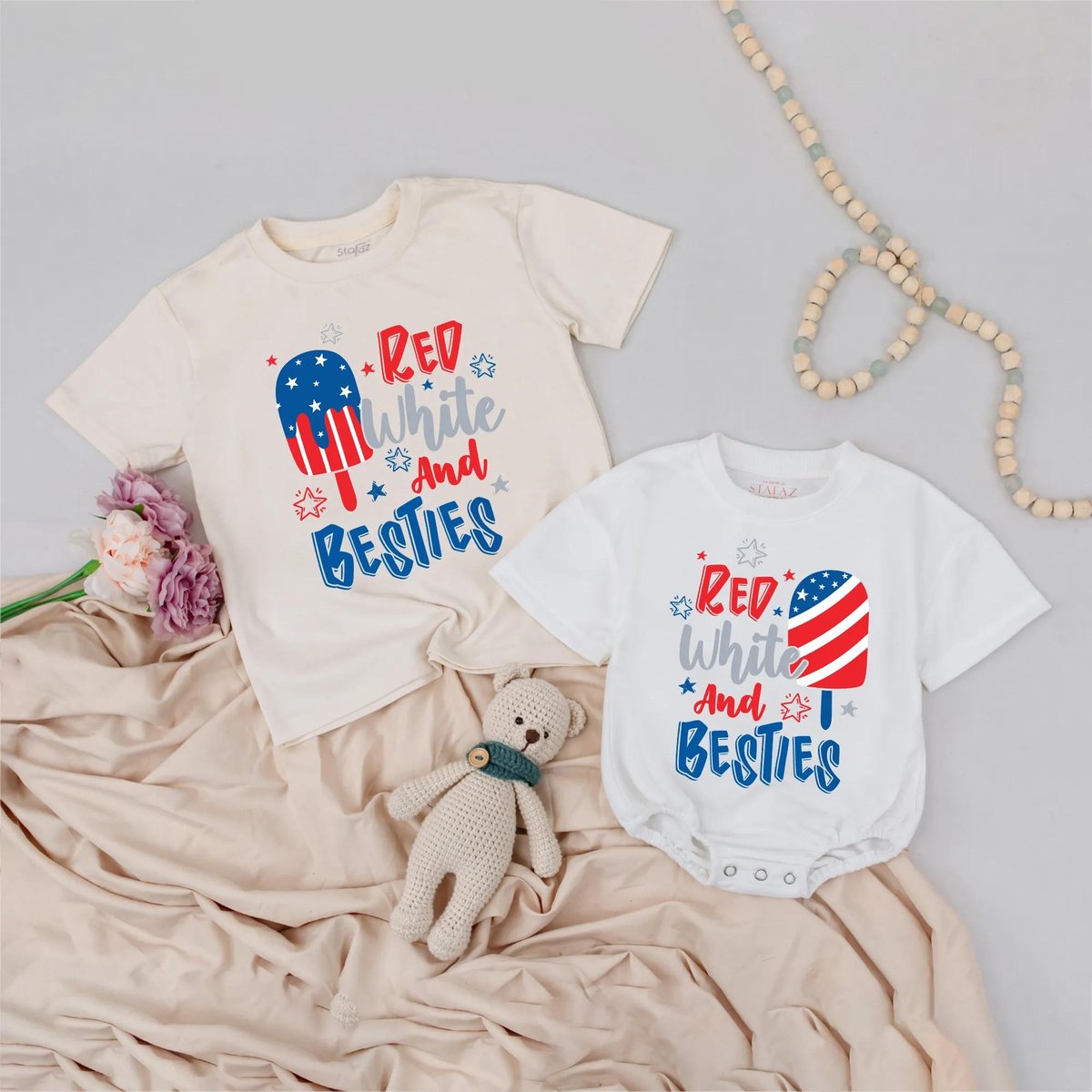 4th of July Besties Matching Shirts Red White and Besties Romper Patriotic USA Fourth of July Outfit 430