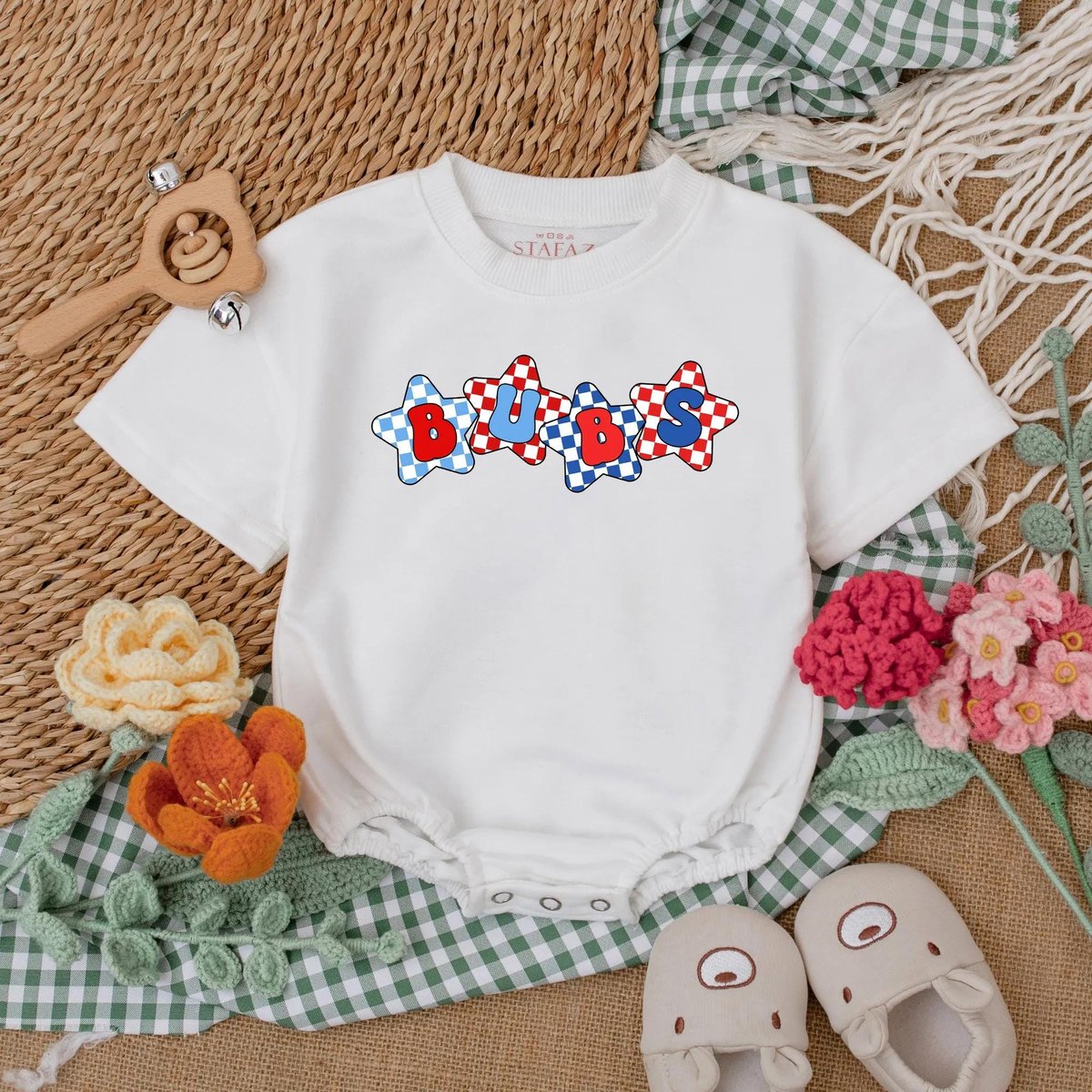 4th of July Bubs Baby Romper Checkered Bubs Baby Bodysuit Patriotic Infant Clothes Baby Boy Outfit B 429