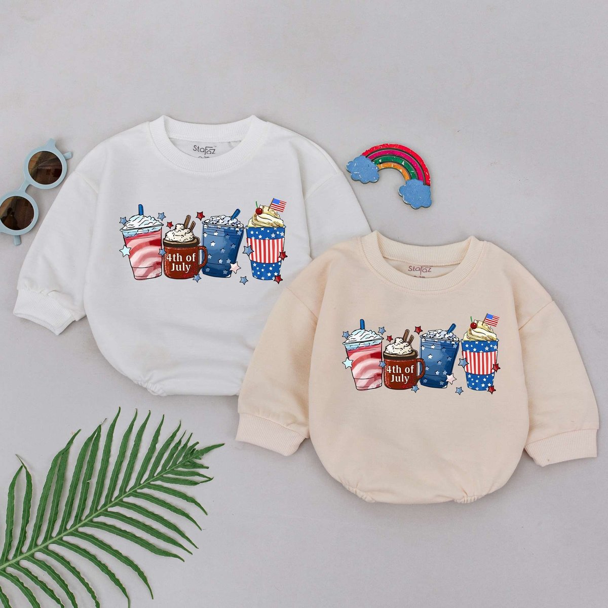 4th of July Coffee Cup Baby Romper Party in the USA Bodysuit Independence Day Outfit for Newborn Gir