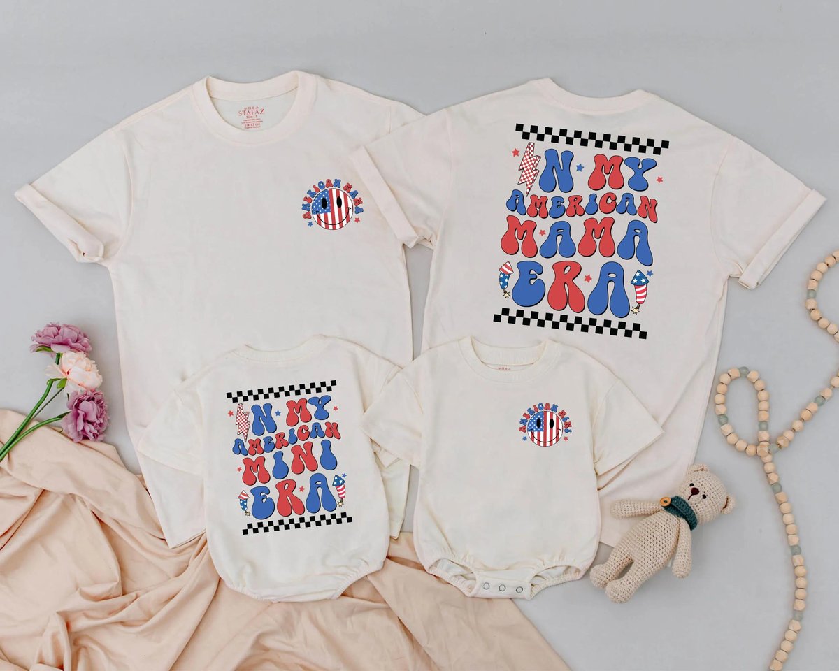 4th of July Family Shirts Matching American Mama And Mini Era Outfit Retro USA Summer Look Patriotic 430