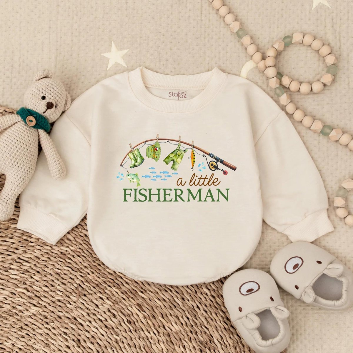 A Little Fisherman Bubble Romper Fishing Baby Boy Outfit Outdoor Infant Clothes Toddler Bodysuit Cut