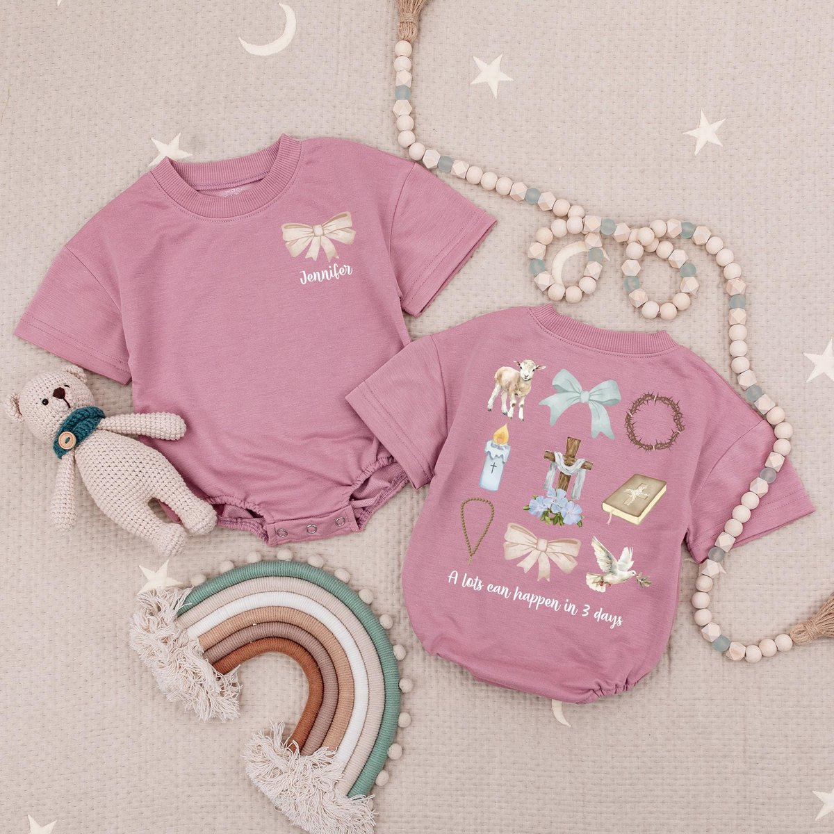 A Lot Can Happen In 3 Days Baby Romper Jesus Easter Baby Clothes Custom Name Baby Romper Jesus Chris