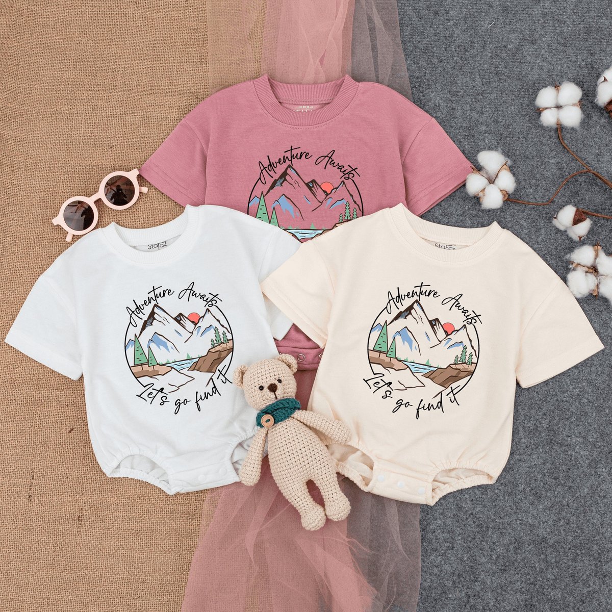 Adventure Awaits Let's Go Find It Baby Romper Short  Sleeve Camping Bodysuit Adventure Baby Clothe 168