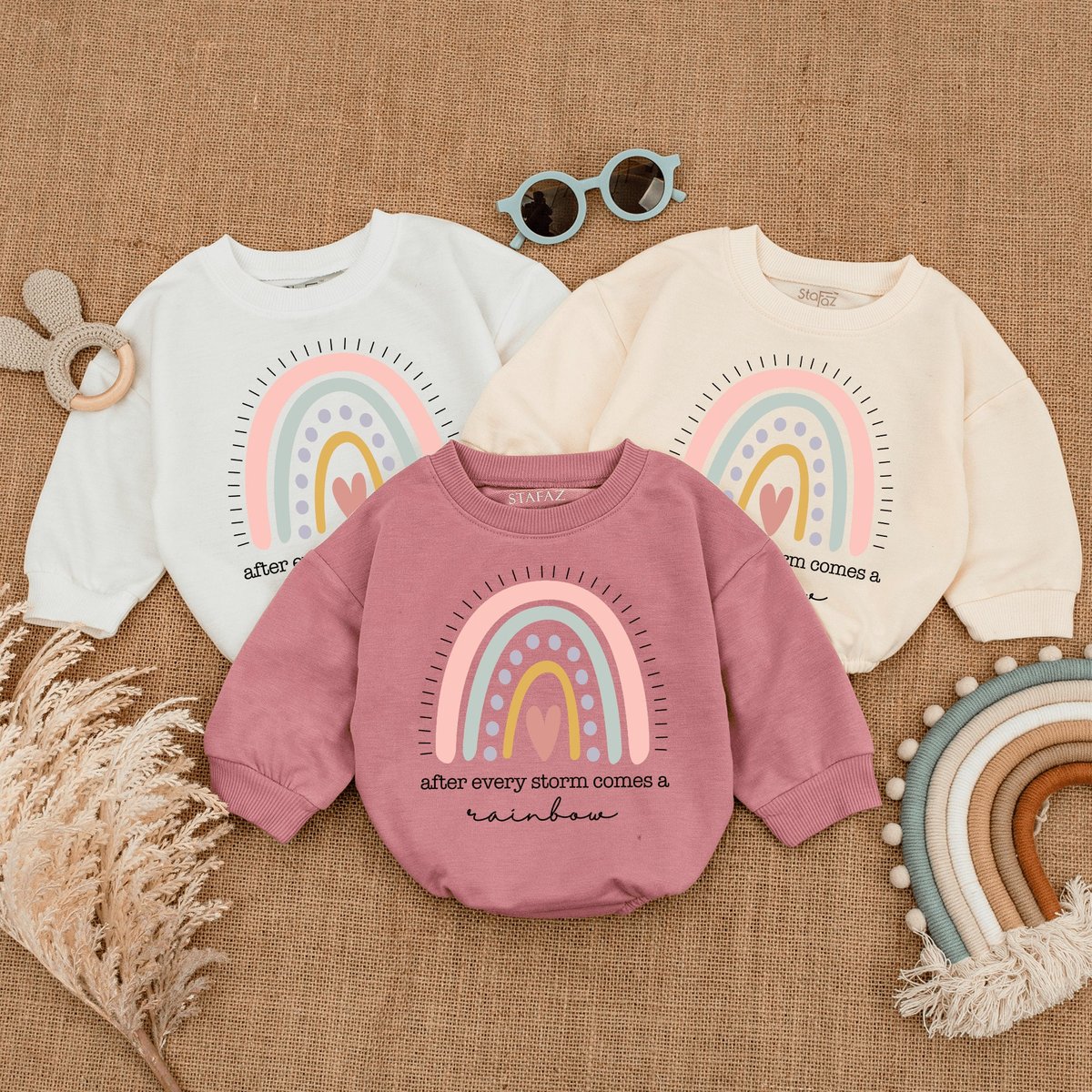 After Every Storm Comes A Rainbow Romper Retro Rainbow Baby Romper Natural Miracle Baby Clothes For 165