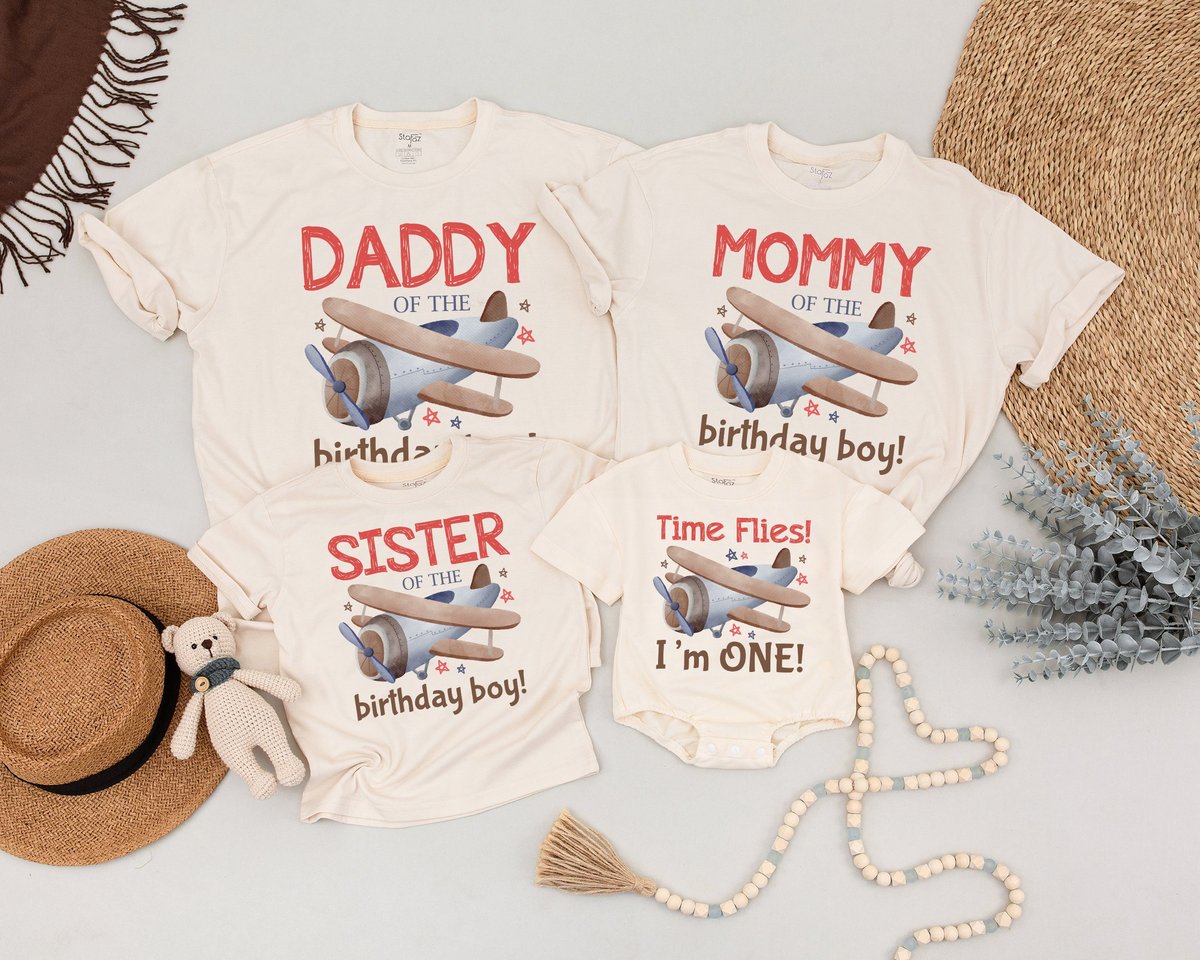 Airplane Birthday Shirt Flying Into One Flight Crew Matching Family Shirts Vintage Airplane Birthday 171