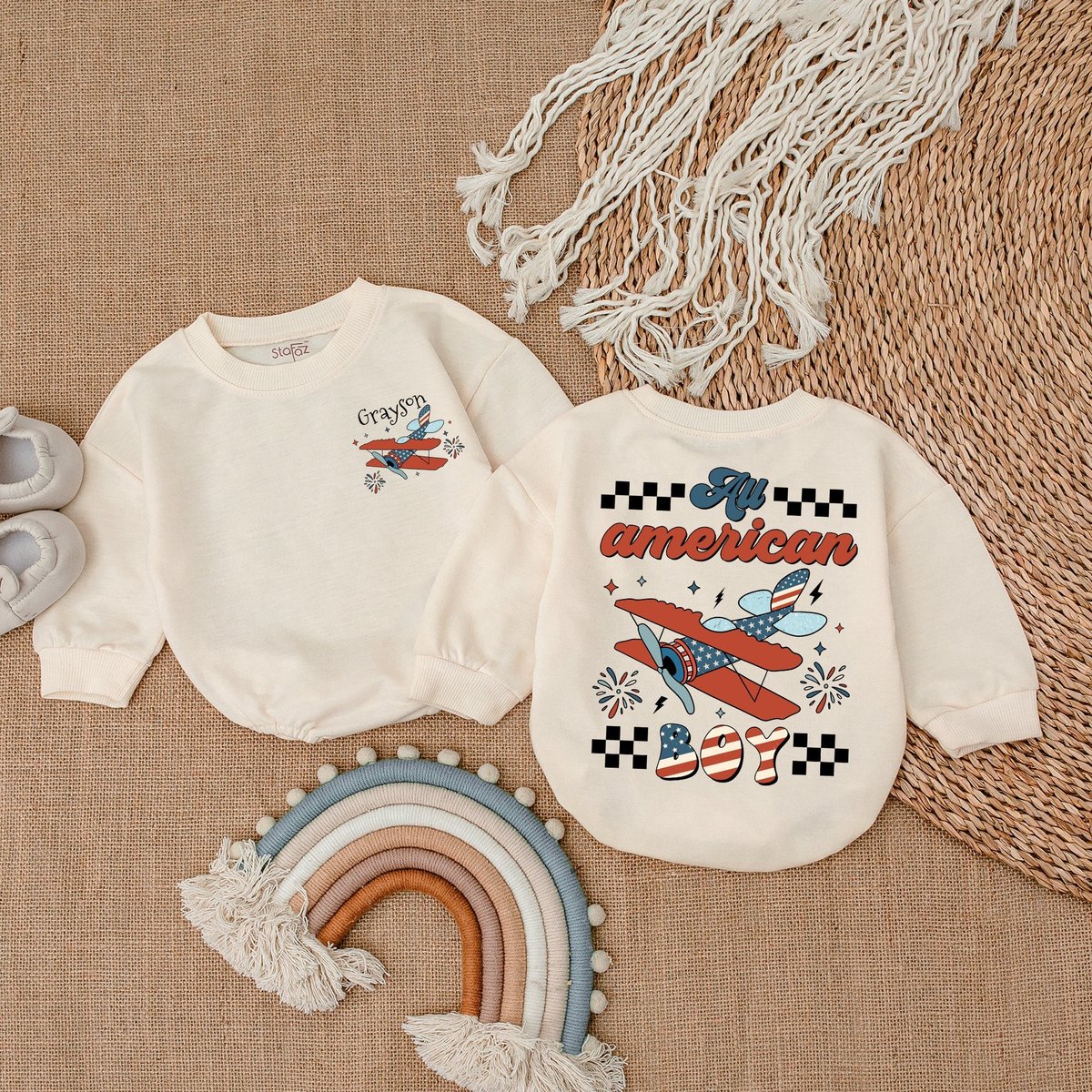 All America Boy Retro Baby Romper Patriotic Baby Boy Bubble Romper 4th of July Bodysuit Baby Clot