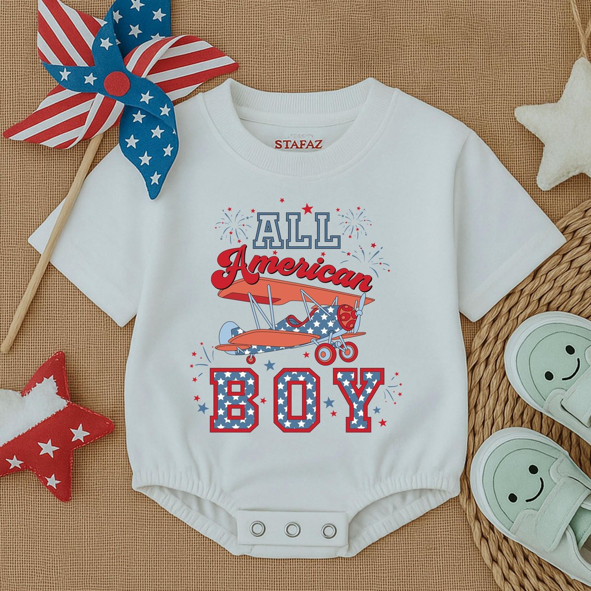 All America Boy Retro Baby Romper Patriotic Baby Boy Bubble Romper 4th of July Bodysuit Baby Clot 187