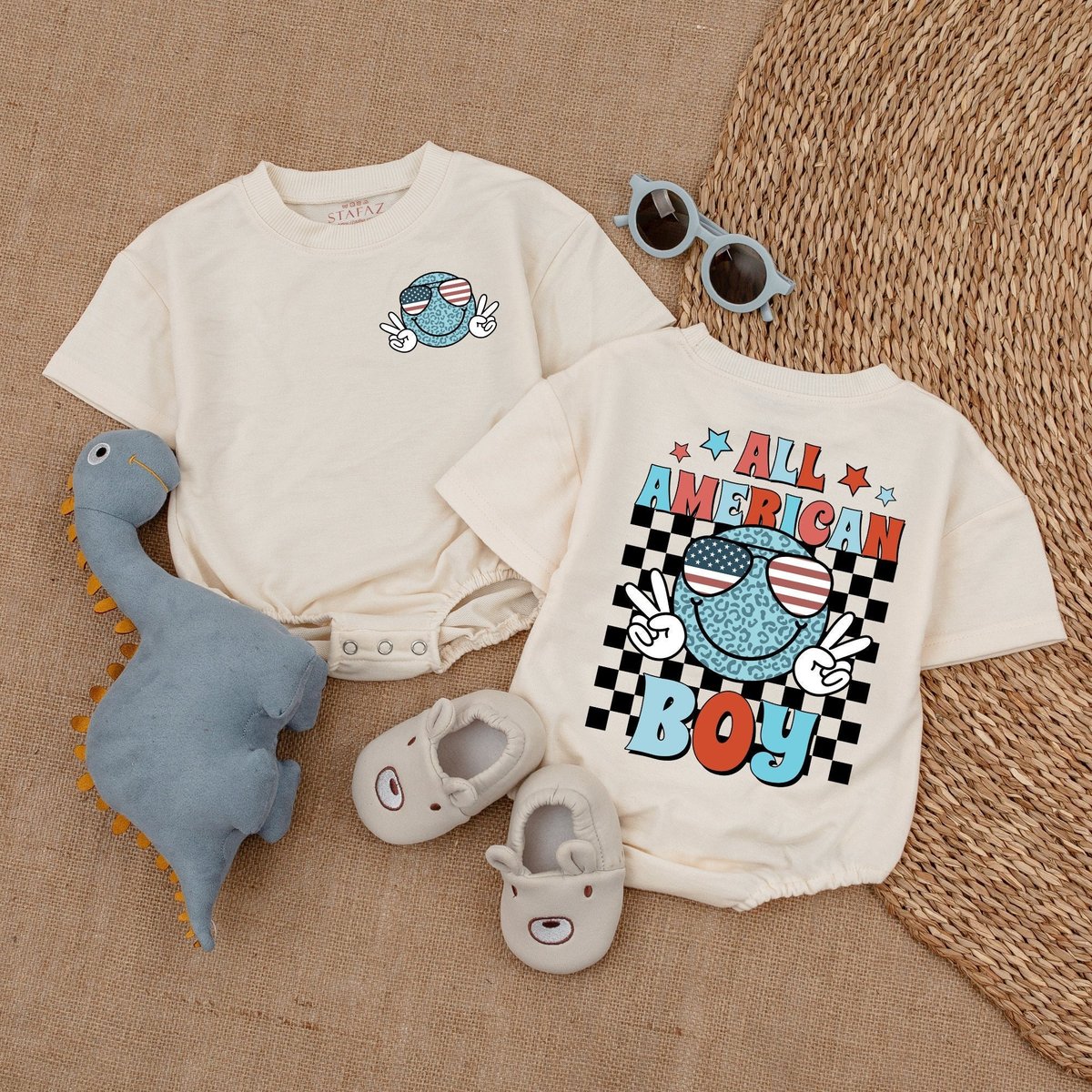 All American Boy Baby Bubble Romper Retro 4th of July Baby Boy Clothes Patriotic Bows Bodysuit Baby