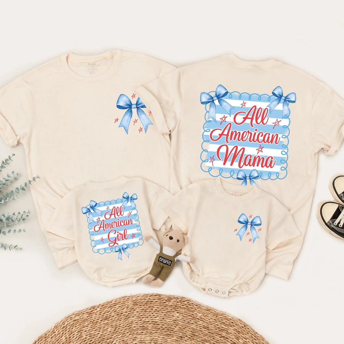 All American Family Matching Shirts Personalized Patriotic 4th of July Outfit Custom USA Bow Clothes 431