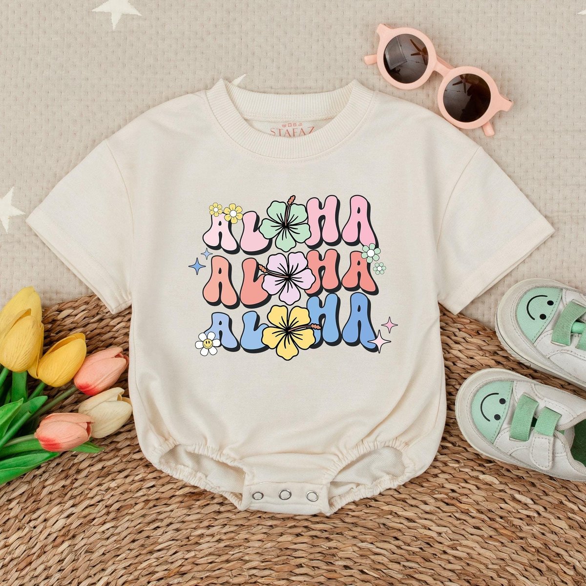 Aloha Aloha Hibiscus Flower Romper Summer Beach Baby Girl Bubble Romper Baby Girl Outfit Hawaiian Va 186