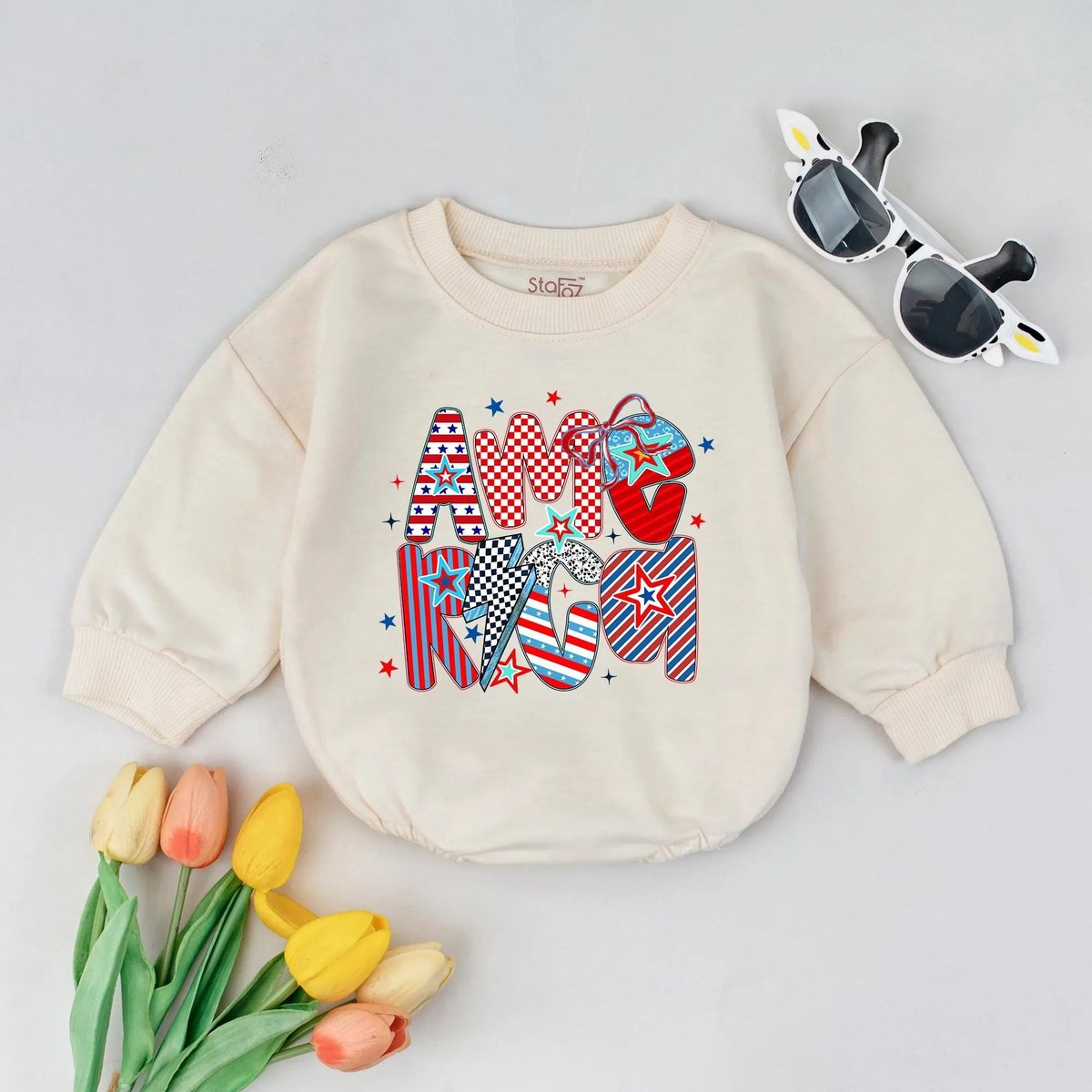 America Baby Romper Patriotic Baby Outfit Toddler Fourth of July Shirt Infant USA Clothes Red White 430