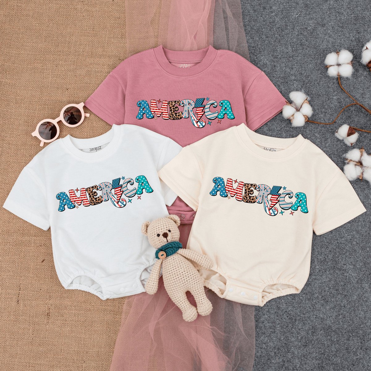 America Baby Romper Short Sleeve Retro Patriotic Bodysuit Memorial Day Flag Shirt Cute Vintage Bab 167