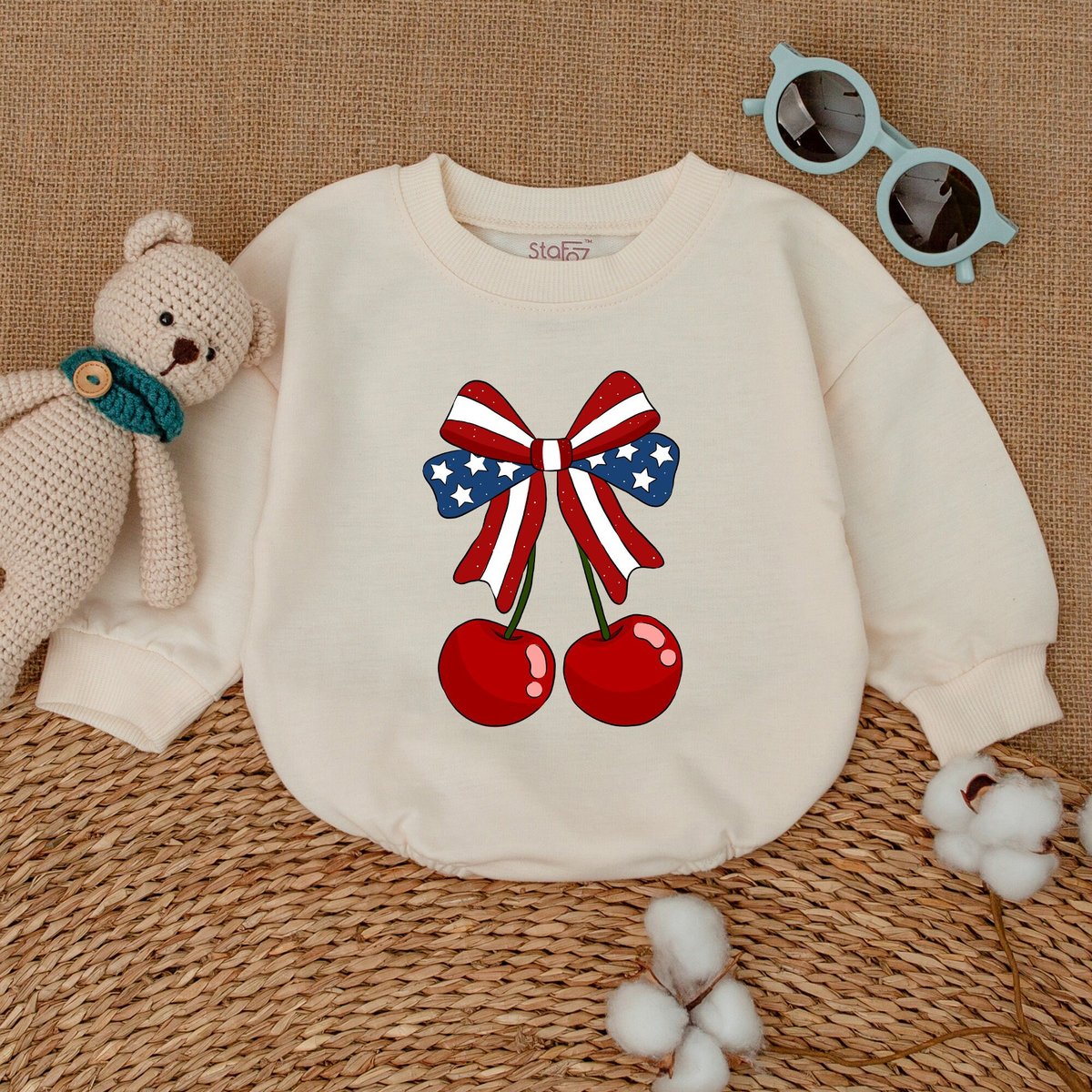America Cherry Baby Romper American Baby Bodysuit USA Flag With Cherry 4th of July Clothes Independe 171