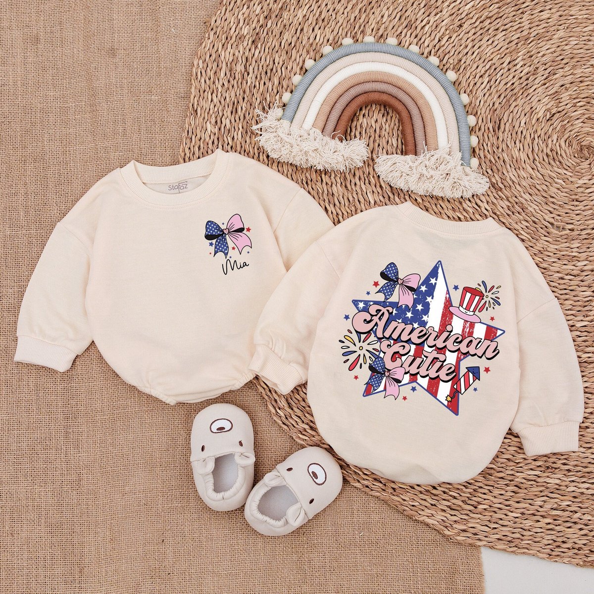 America Cutie Bubble Romper Retro 4th of July Baby Clothes Patriotic Baby Outfit Baby Clothes