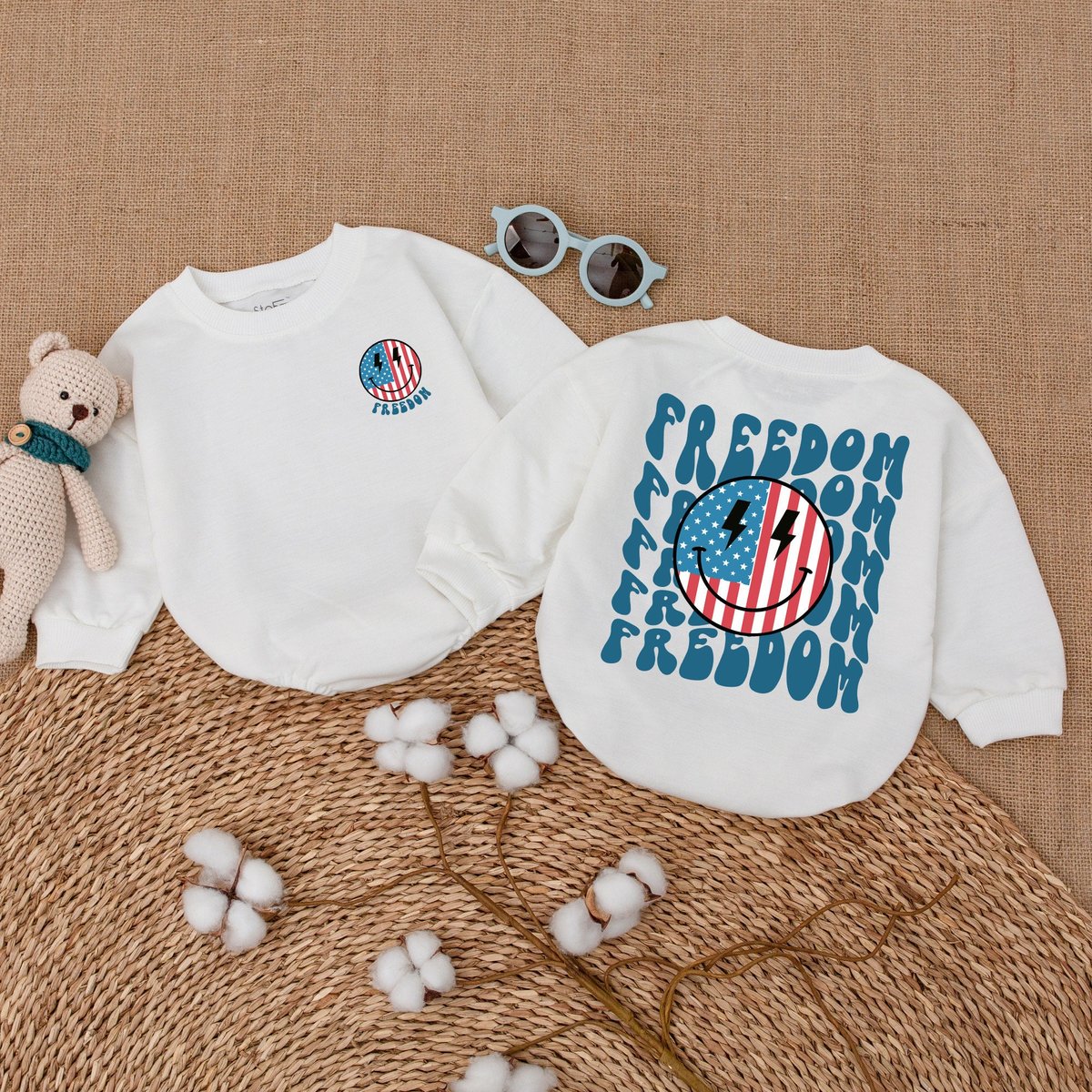 America Freedom Baby Romper Smile Face Baby Bodysuit 1st 4th Of July Outfit 4th of July Clothes Inde 170