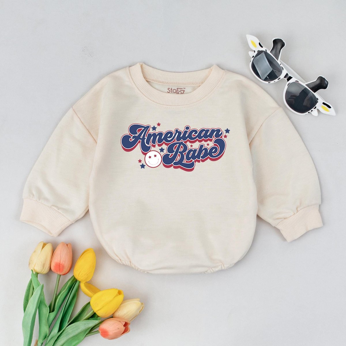 American Babe Baby Romper Retro Patriotic Bubble Romper for Girls 4th of July Outfit USA Independe 430