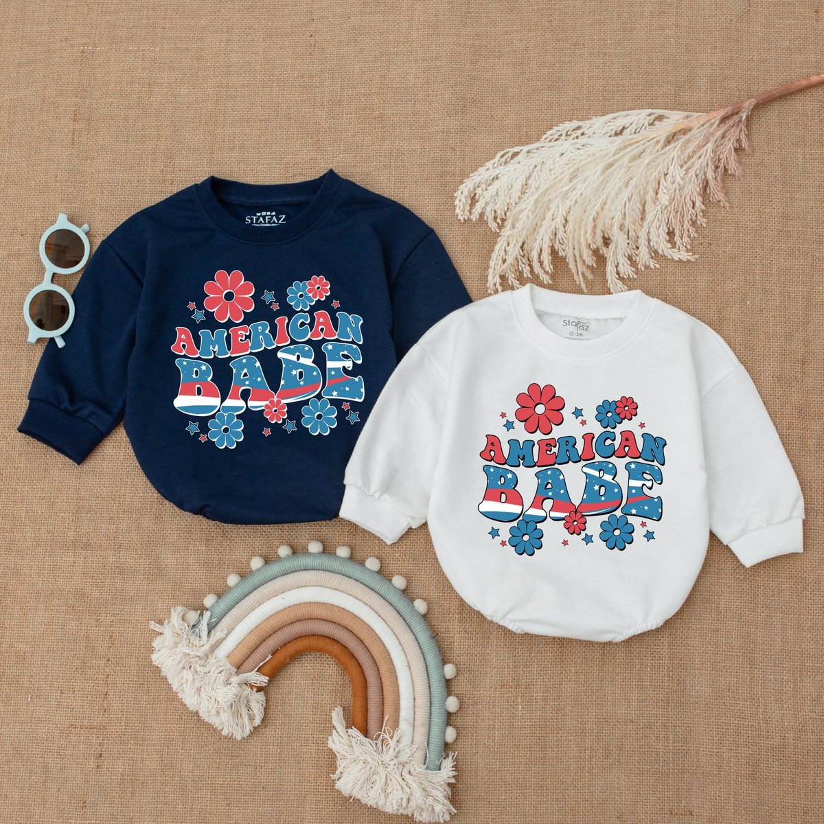 American Babe Romper Retro Patriotic Bodysuit Cute Fourth of July Baby Baby Clothing american baby o 172