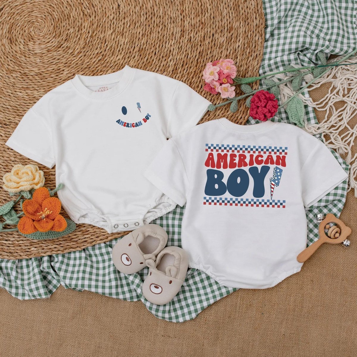 American Boy Baby Romper 4th of July Baby Bodysuit Patriotic Bubble Romper for Baby Boy Independence 429