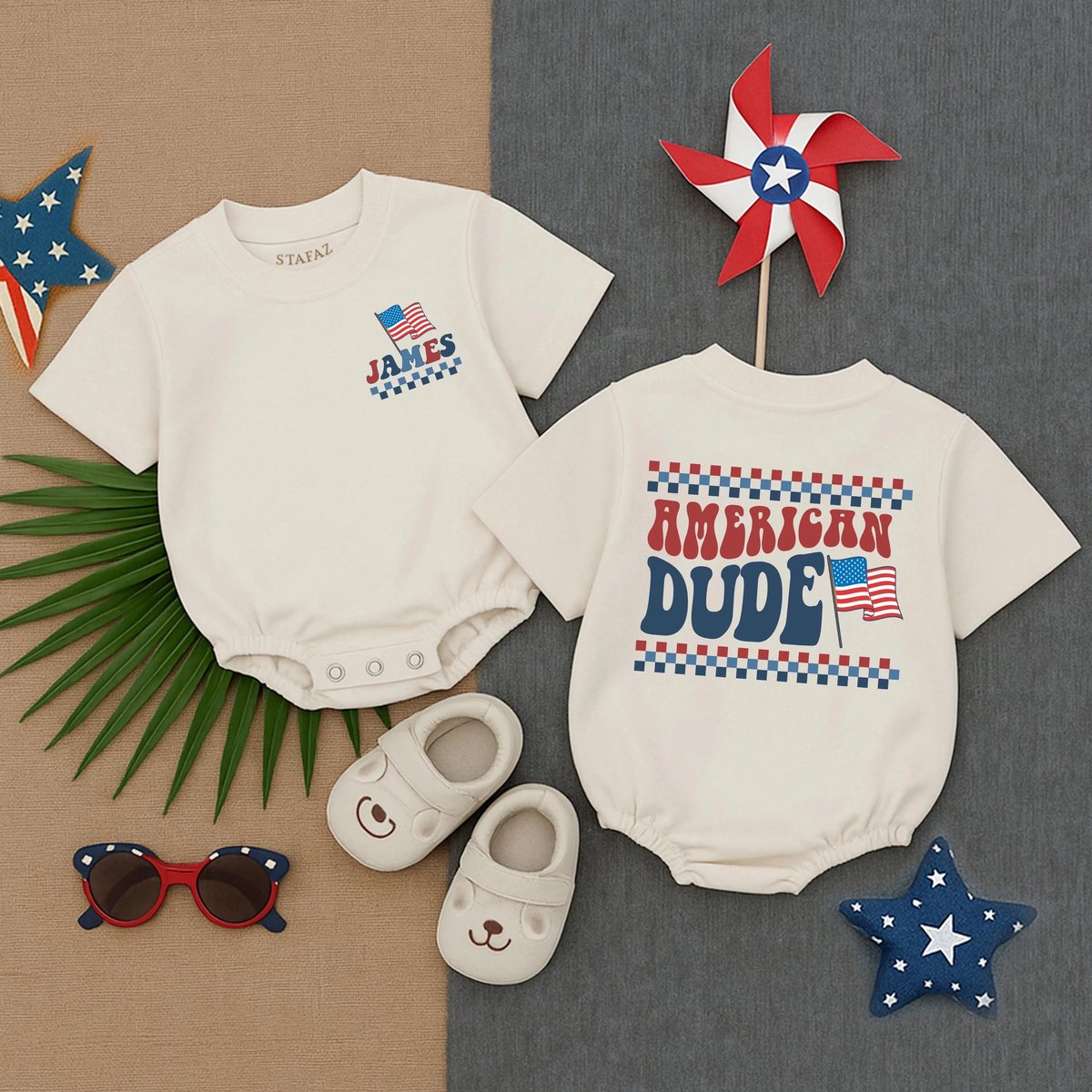 American Dude Baby Bubble Romper 4th of July Boy Outfit Patriotic Toddler Clothes Red White Blue Sho 430