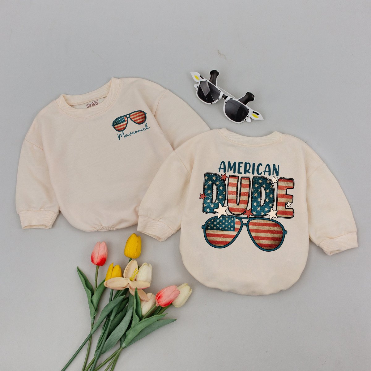 American Dude Baby Romper Retro Patriotic Bodysuit Independence Day Cute Fourth of July Baby Outfit 172