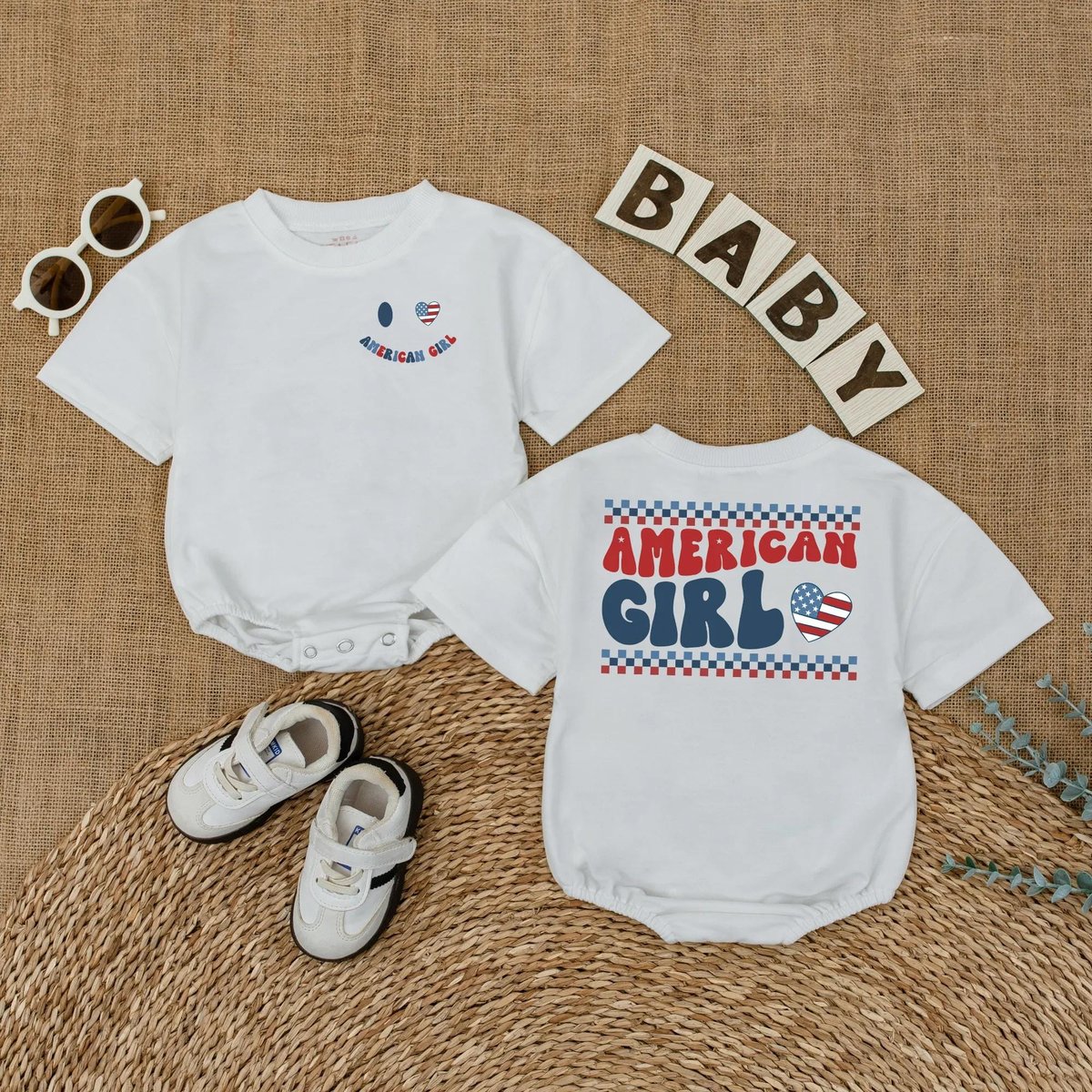 American Girl Baby Romper 4th of July Baby Bodysuit Patriotic Bubble Romper for Baby Girl Independen 430