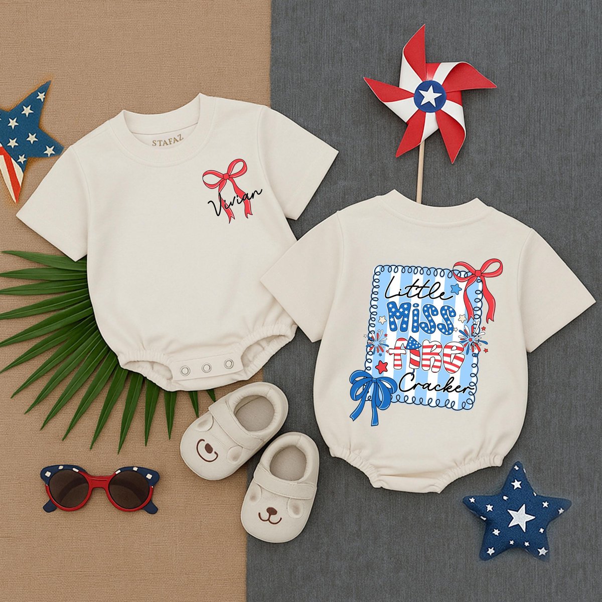 American Girl Baby Romper Little Miss Firecracker T shirt Bubble Romper Fourth Of July Girl Outfit P 431