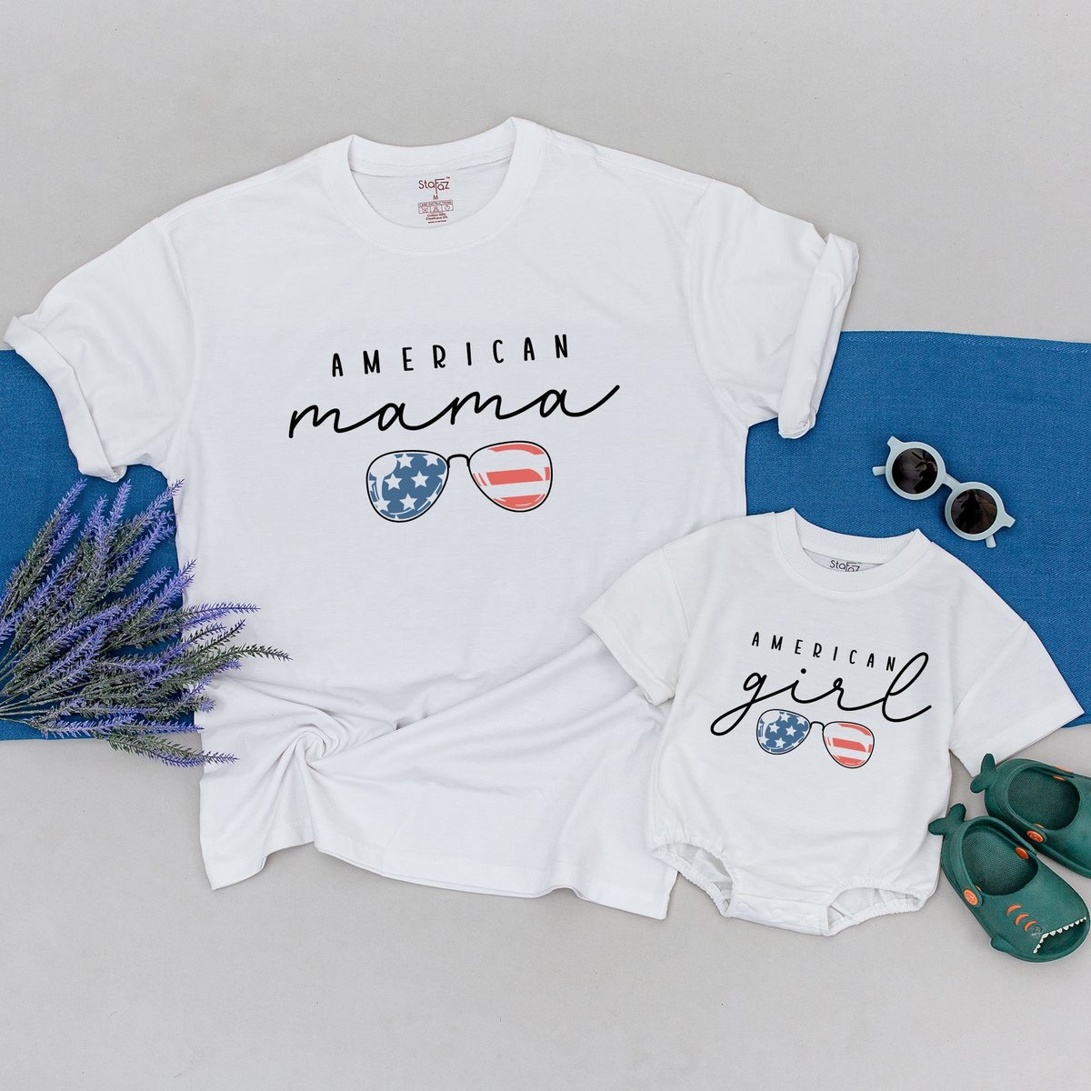 American Mama and American Girl Shirt Mom and Mini Shirts USA Baby Outfit Matching Family Shirts Mom 170