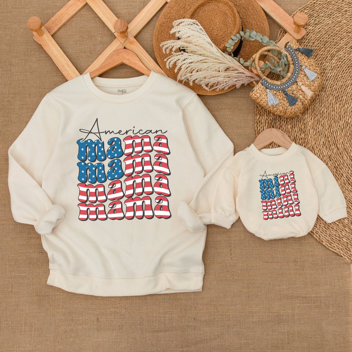 American Mama and Mini Sweatshirt Mommy and me Outfit 4th Of July Matching Mom and Baby Bodysuit