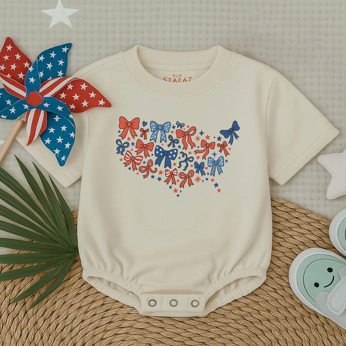 American Map Baby Girl Romper 4th of July Bubble Romper Patriotic Baby Girl Outfit Funny USA Toddle